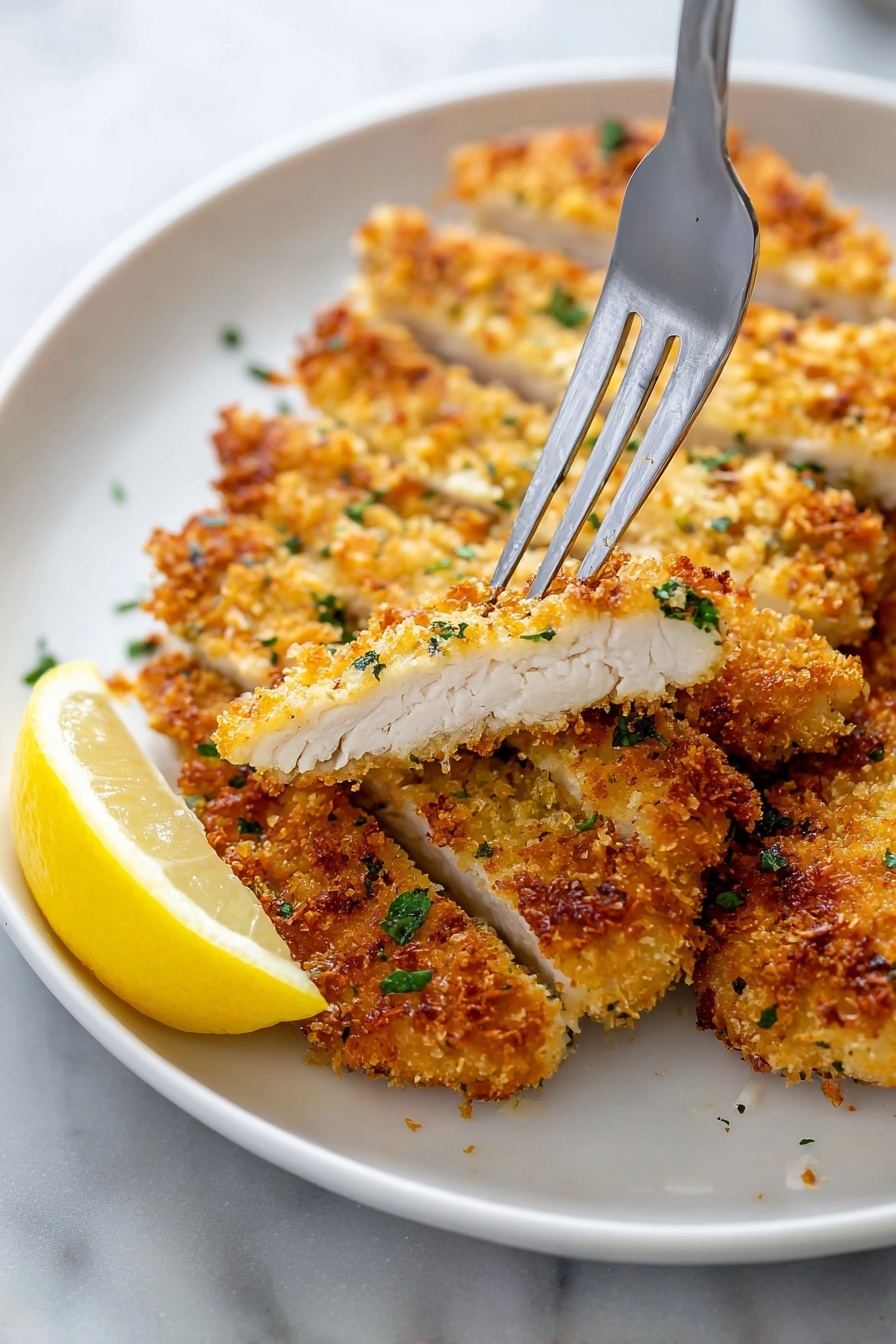 A fork is about to eat a piece of crispy air fryer chicken.