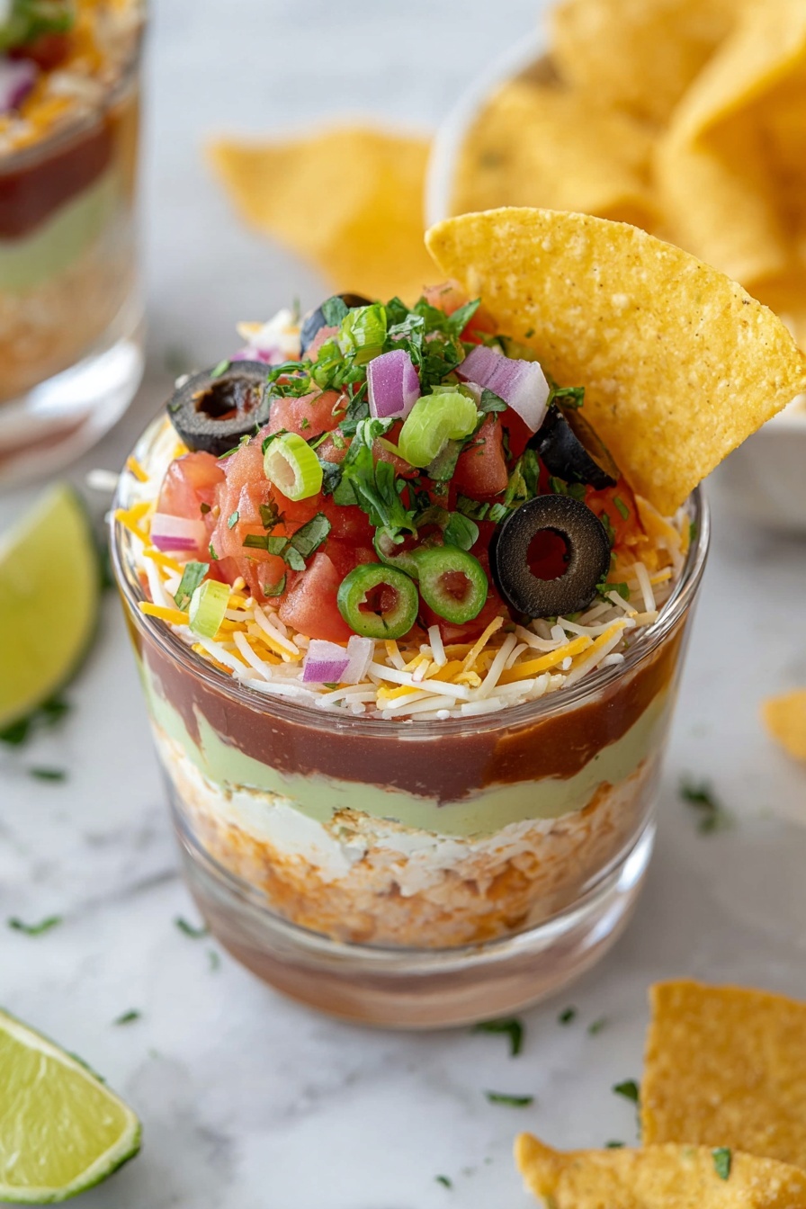 A Seven Layer Dip with chips on top.