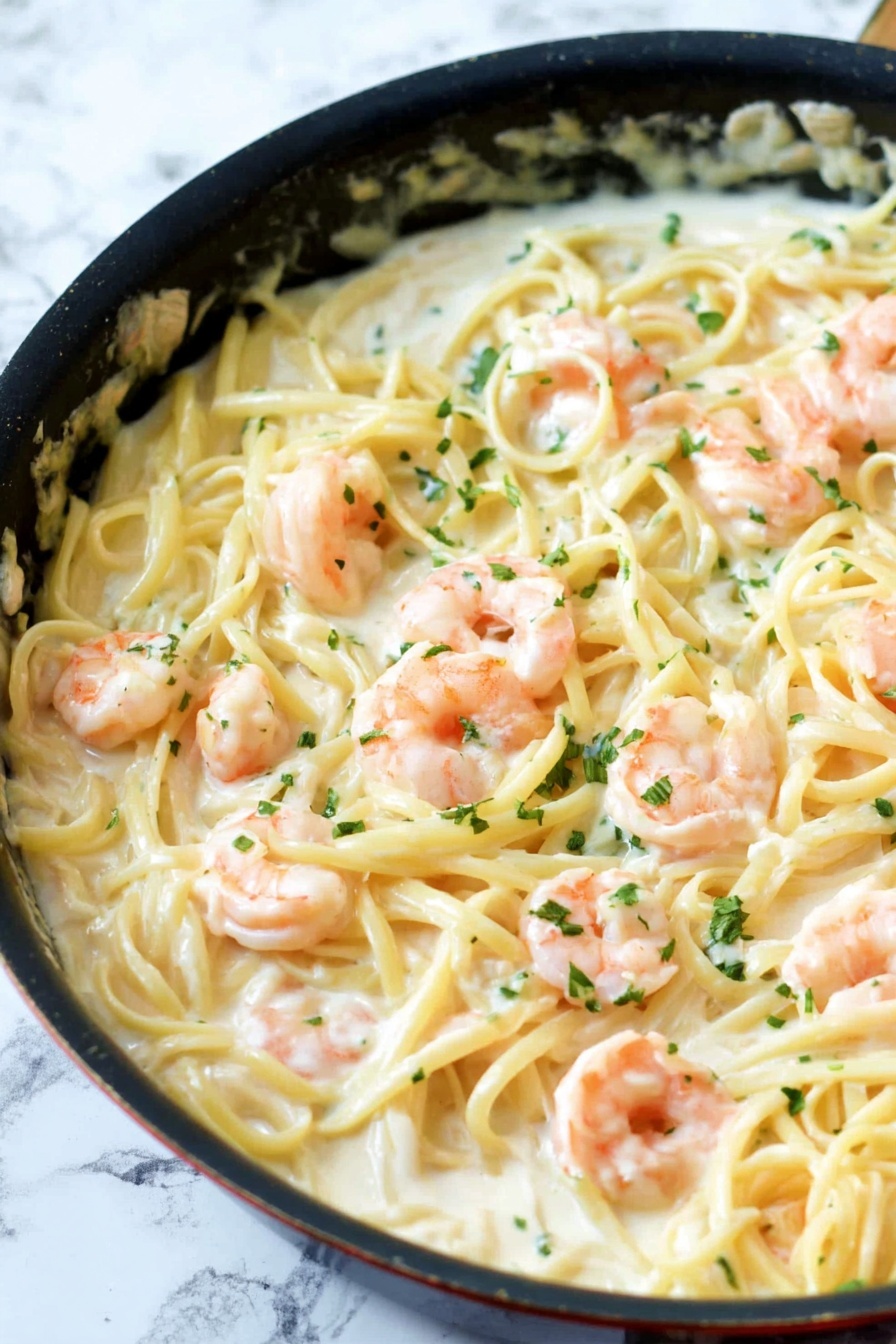 A delicious Shrimp Alfredo dish.