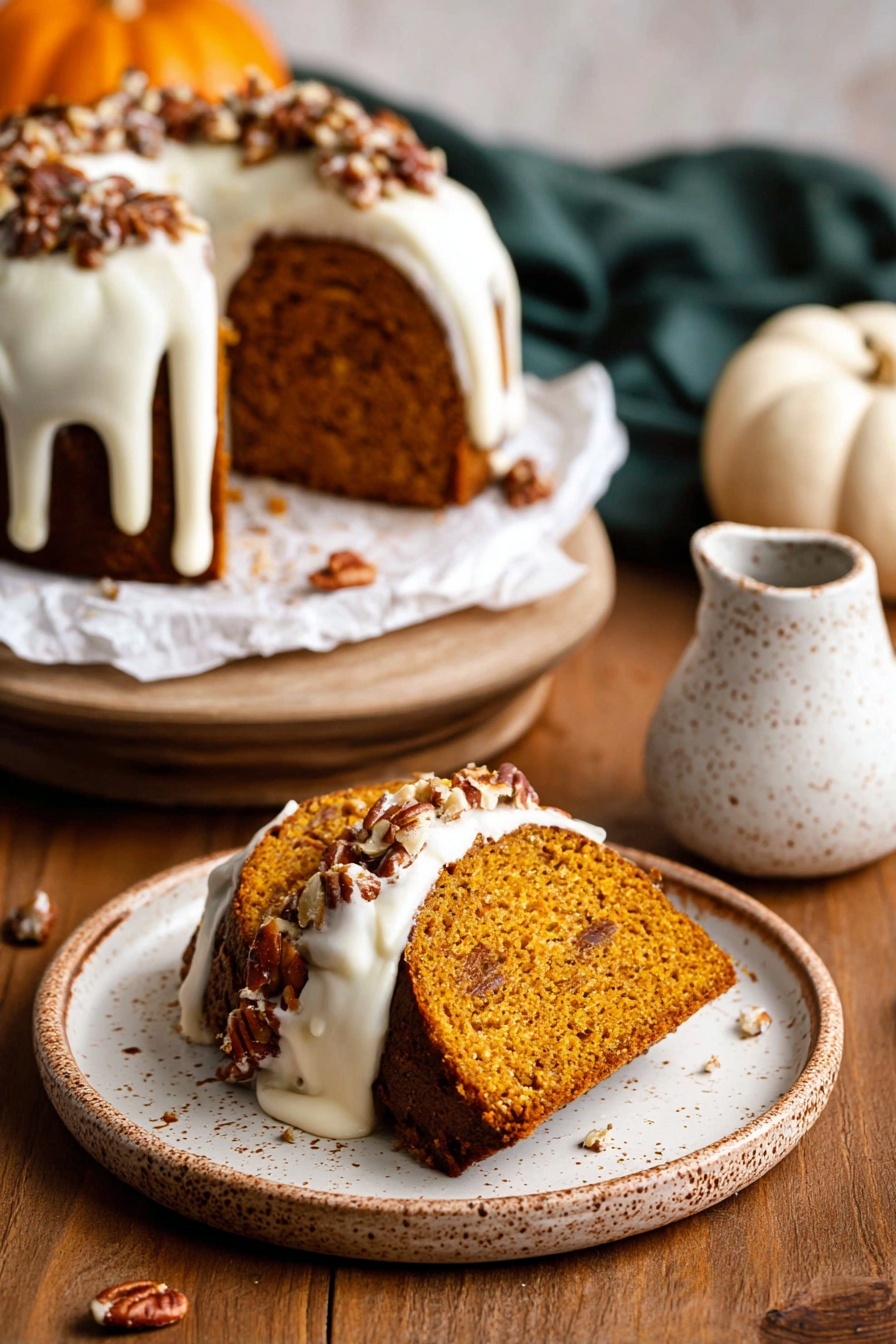 A slice of pumpkin bundt cake.