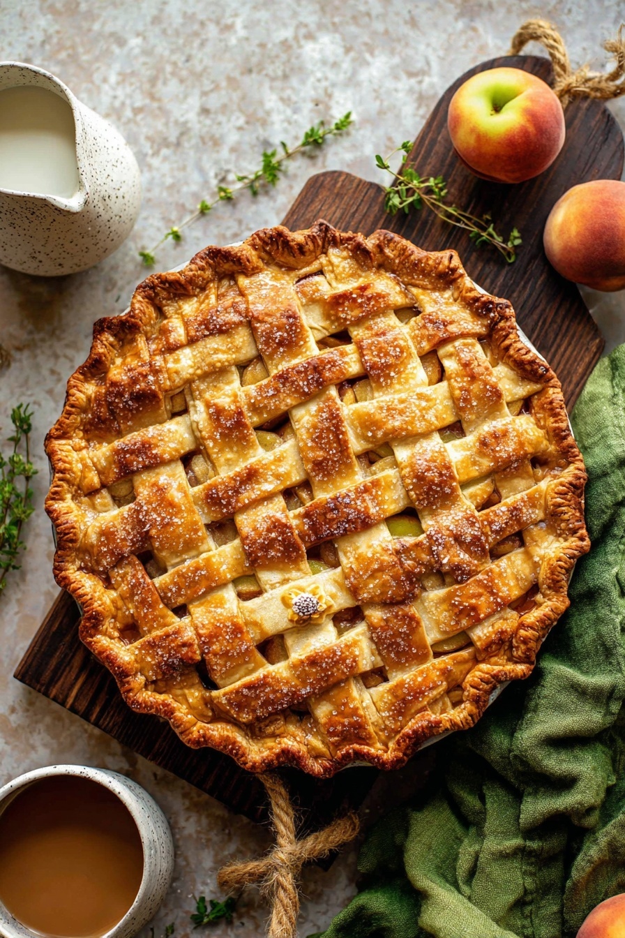 A fresh peach pie with a golden crust.