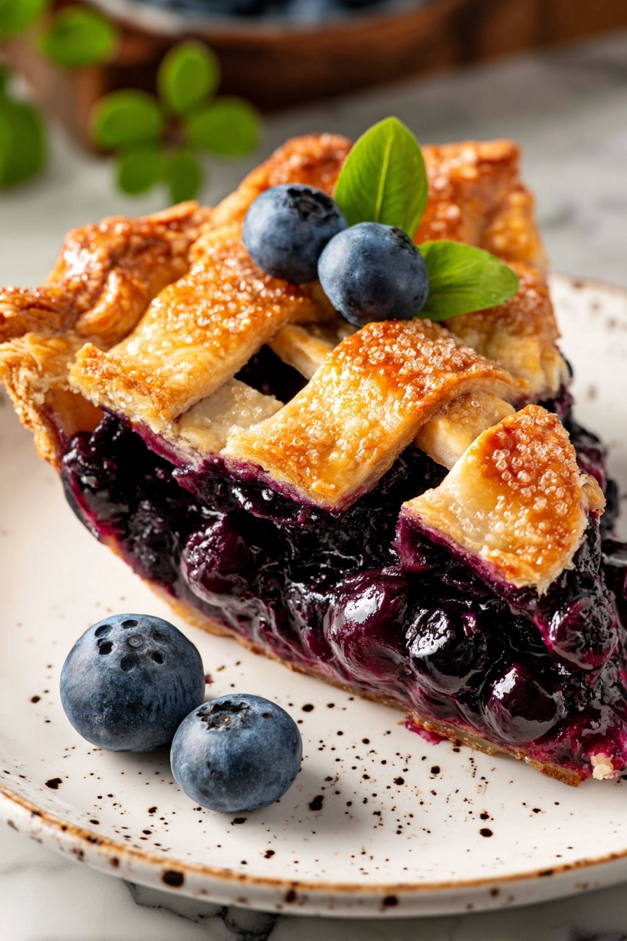 A slice of homemade blueberry pie.