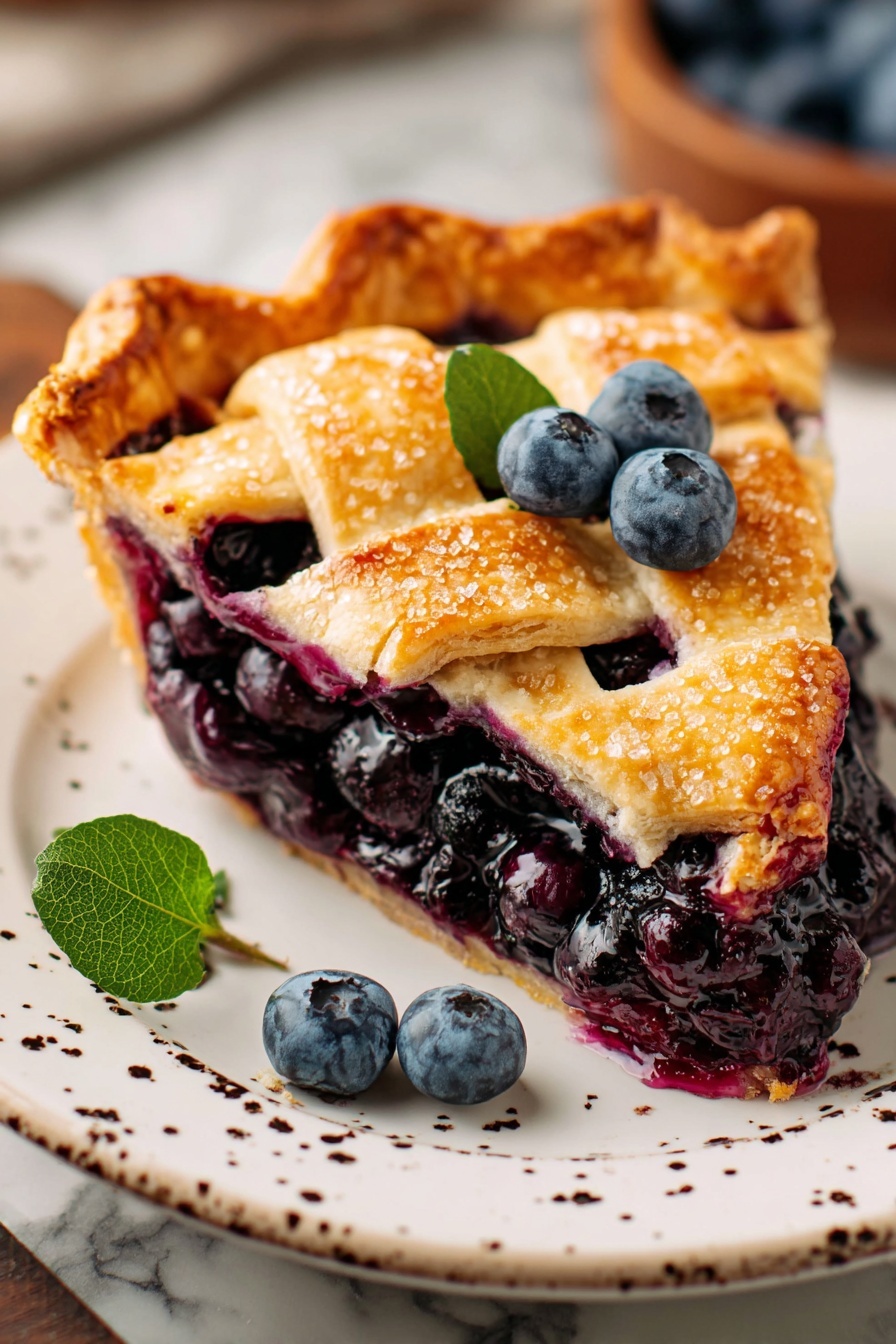 A slice of homemade blueberry pie.