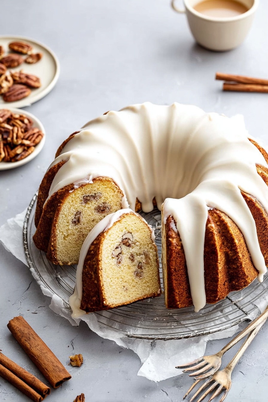A cake with white frosting and nuts on top.