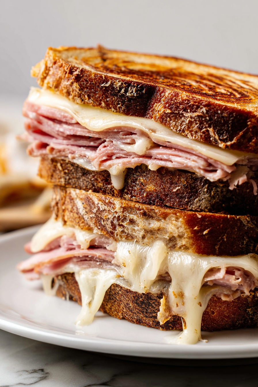 A stack of sandwiches with meat and cheese.