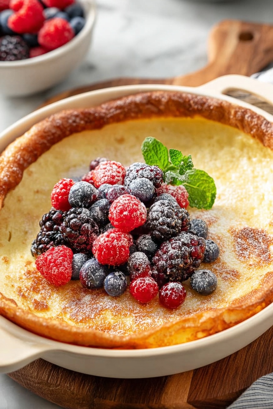 A bowl of berries on top of a crepe.