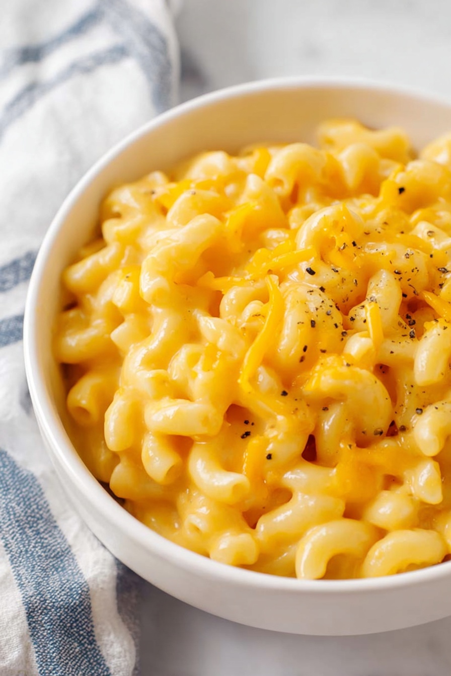 A bowl of mac and cheese.
