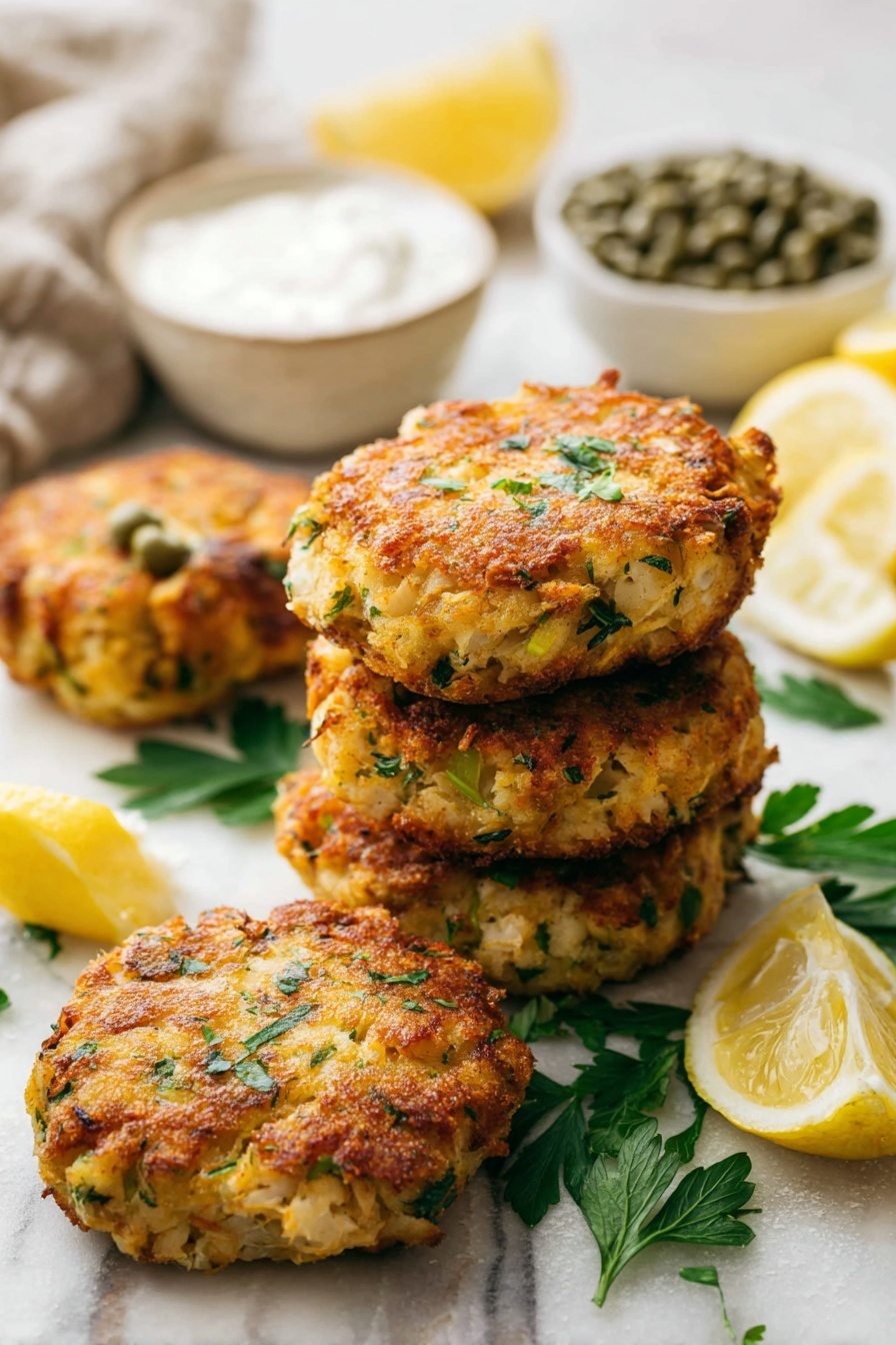 A stack of crab cakes with lemon aioli.