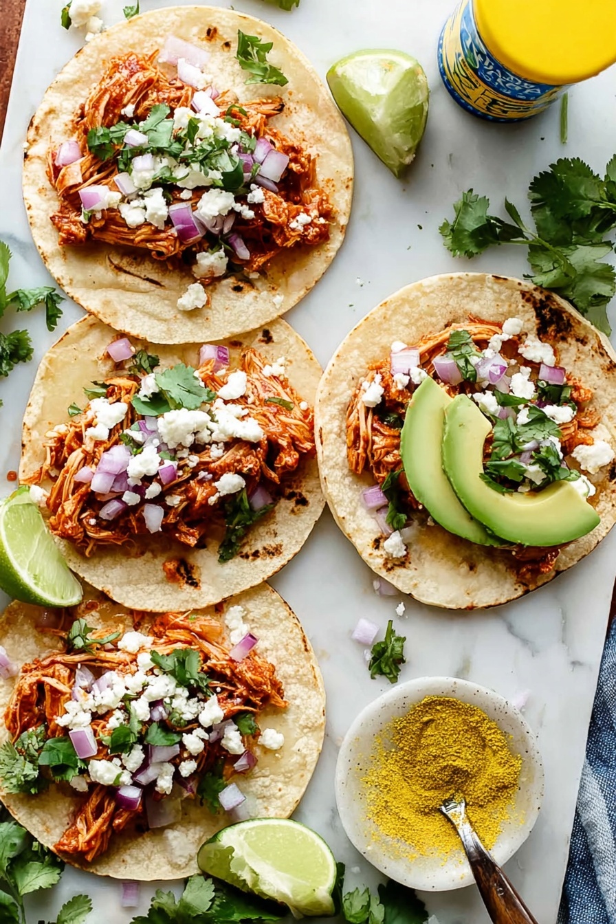 A plate of chicken tinga tacos.