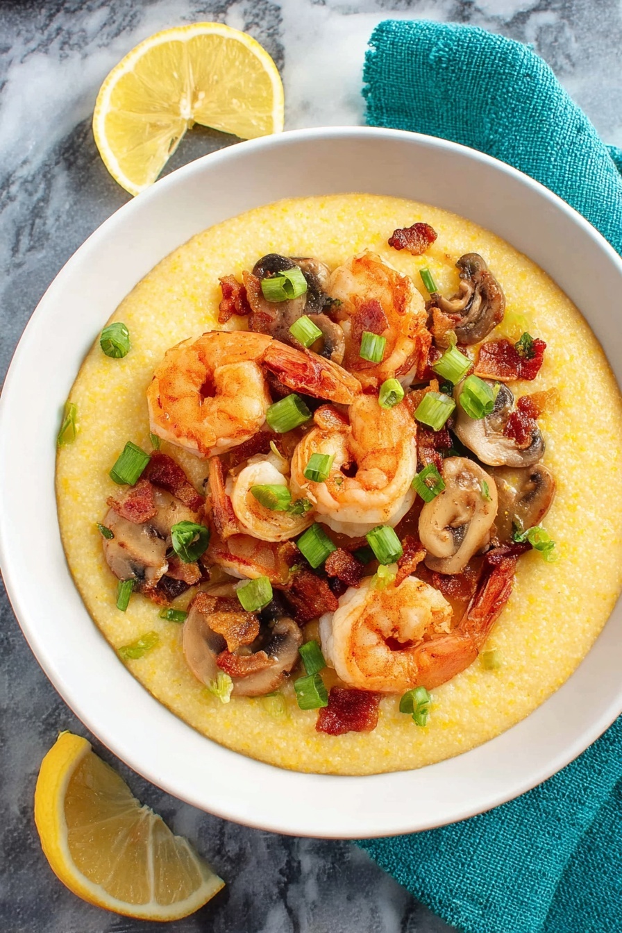 A bowl of Cajun Shrimp and Grits.