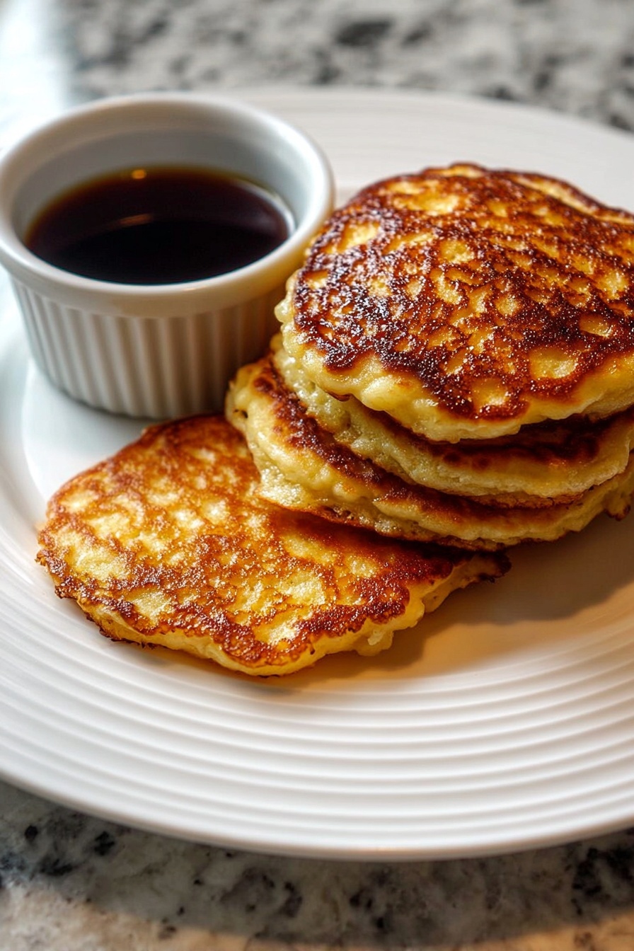 A stack of corn dogs with a dipping sauce.