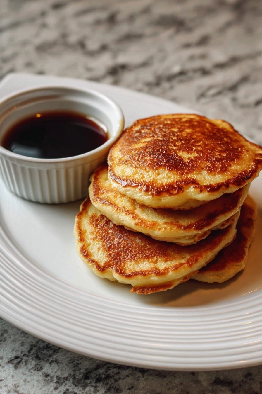 A stack of corn dogs on a plate.