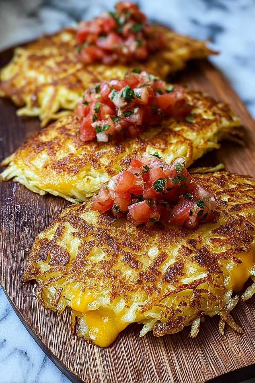 A waffle house hash brown omelet with tomatoes and basil.