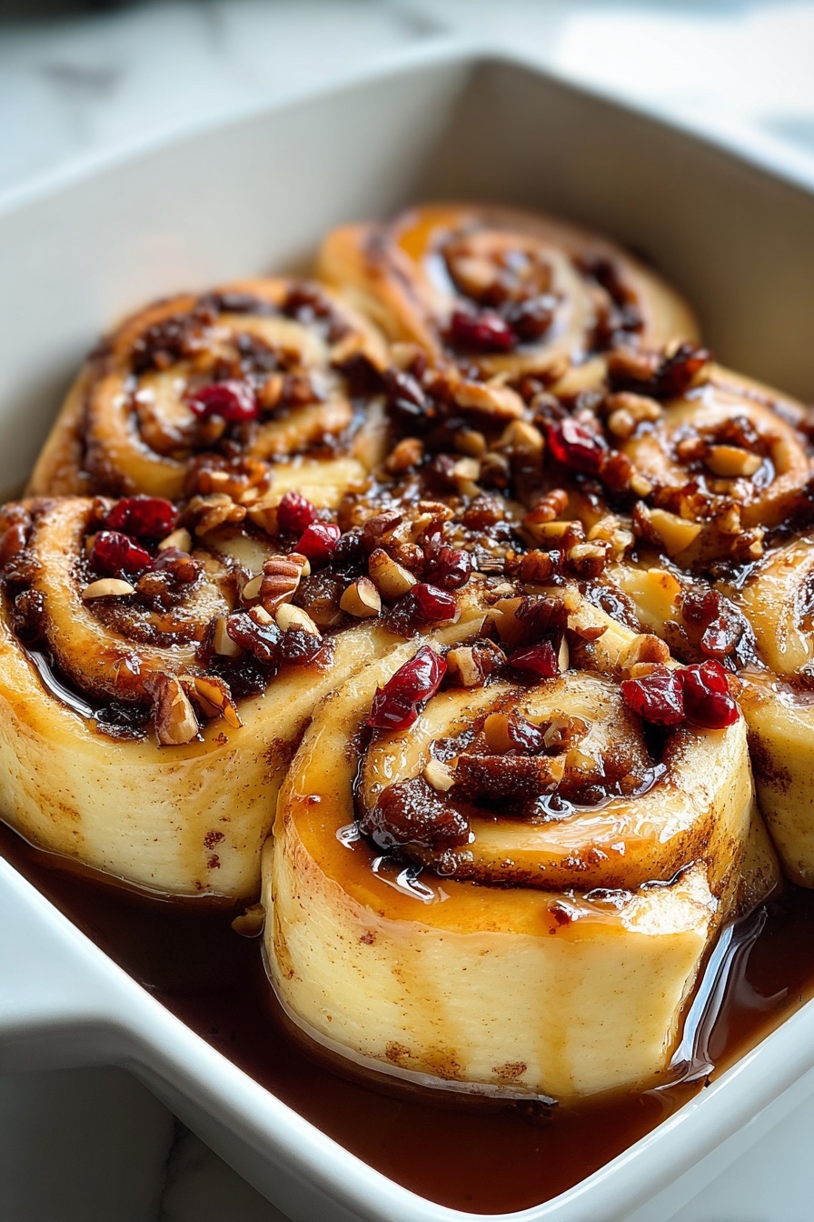 A pancake casserole with nuts and fruit.