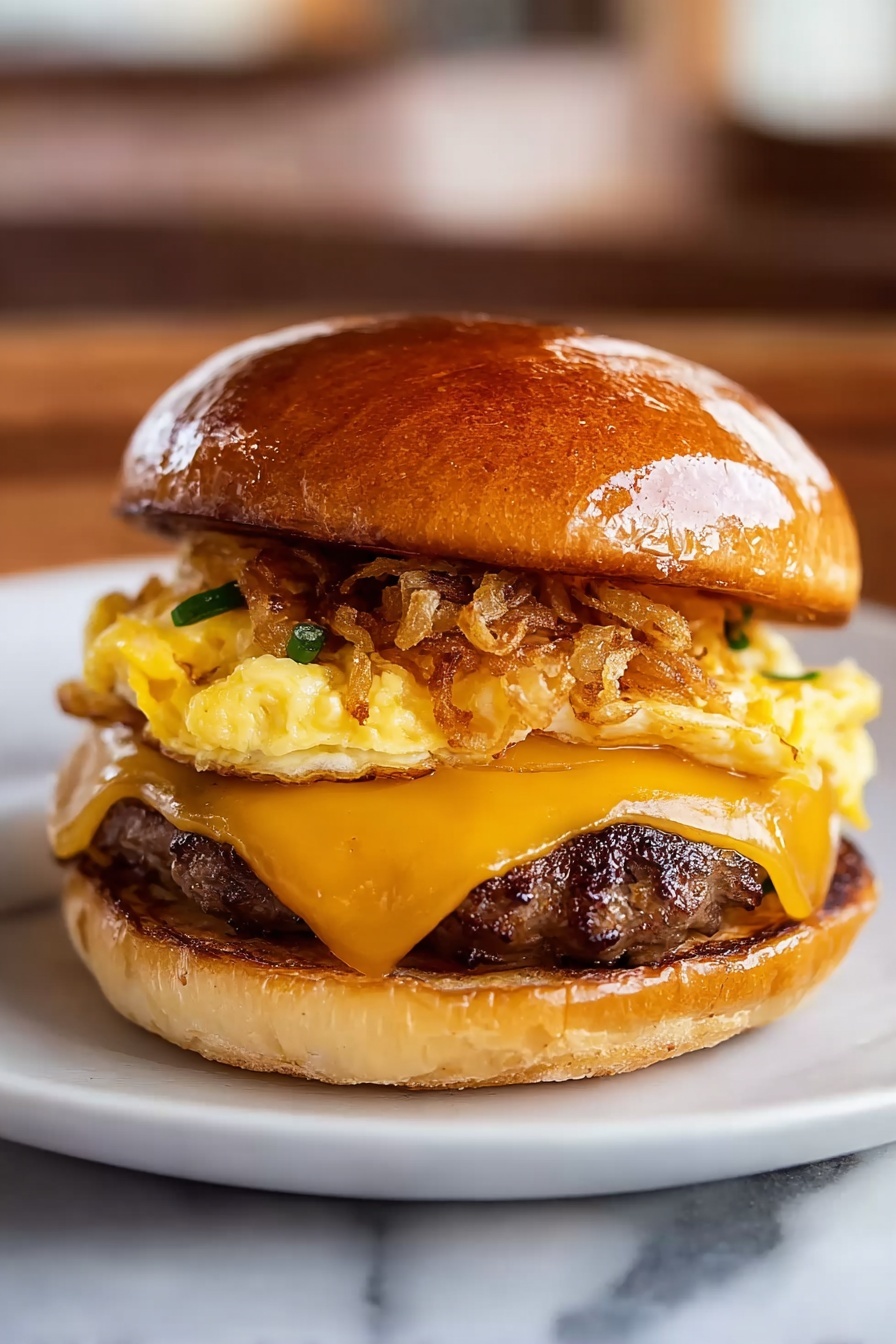 A Fairfax Breakfast Sandwich with egg, bacon, and cheese.