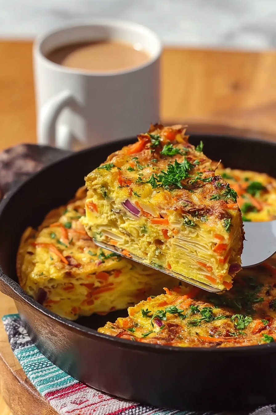 A slice of breakfast veggie crinkle cake.