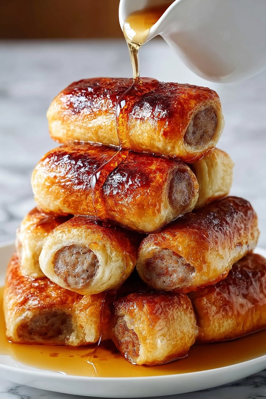 A stack of sausage French toast roll-ups.