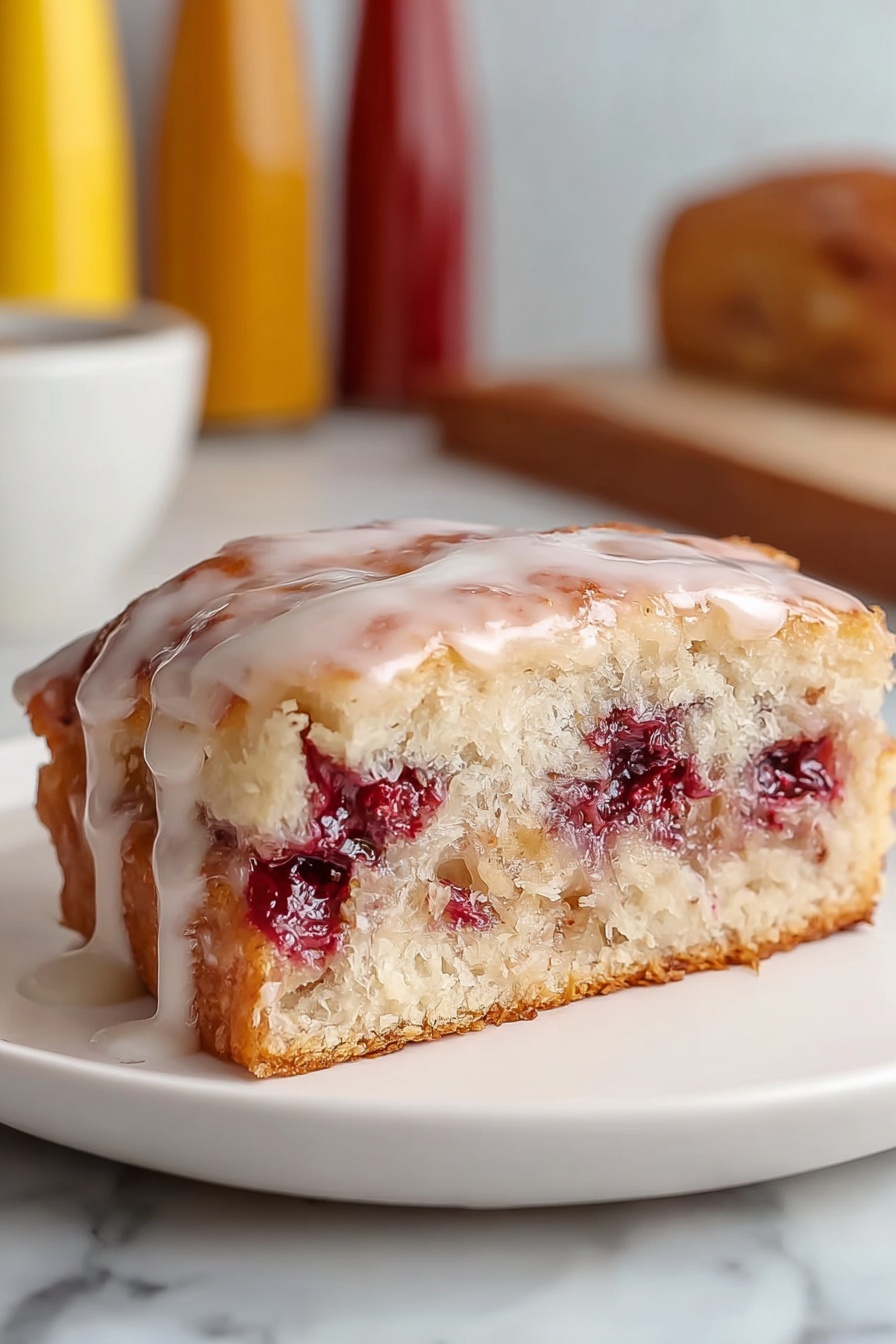 A slice of homemade jam donut focaccia.