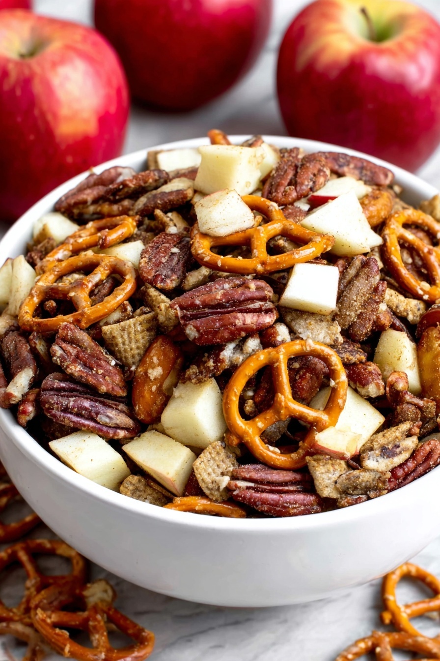 A bowl of Caramel Apple Pie Party Mix.
