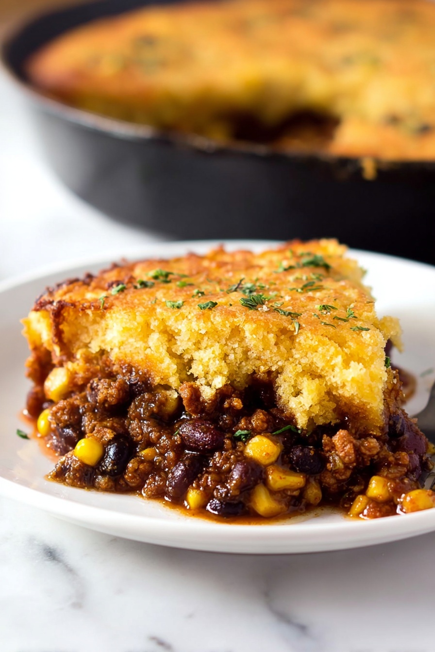 A slice of a dessert with a brown butter cornbread topping.