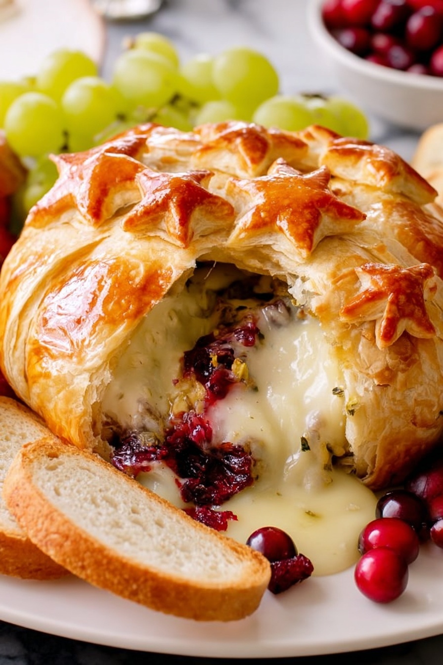 A baked cranberry brie puff pastry.