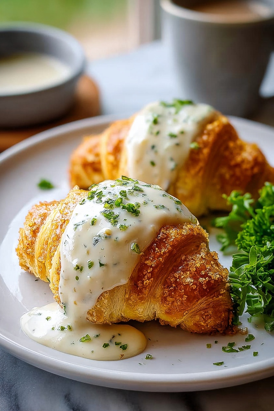 Two creamy chicken pillows with parmesan sauce.