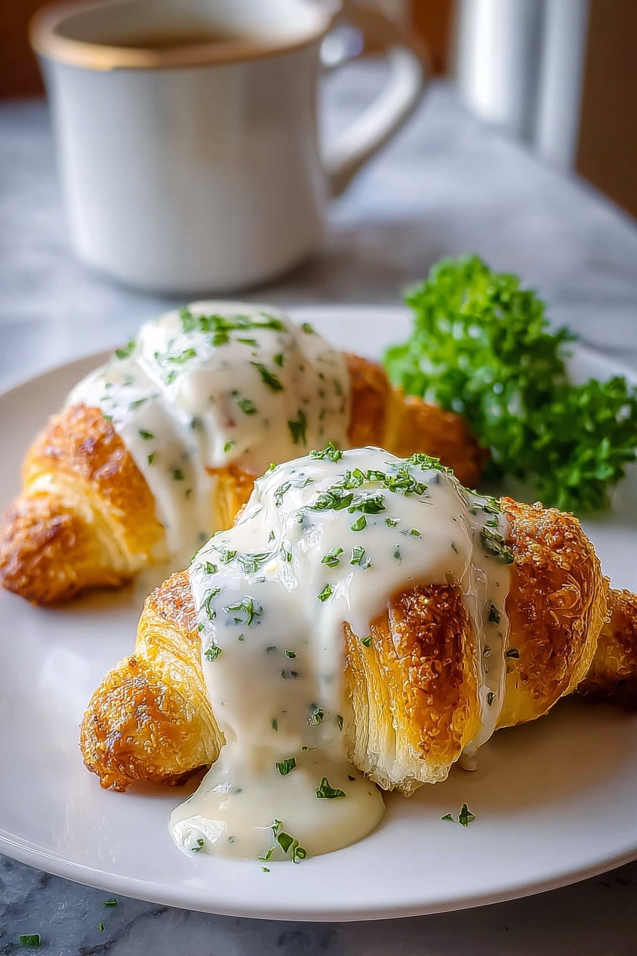 Two creamy chicken pillows with parmesan sauce.