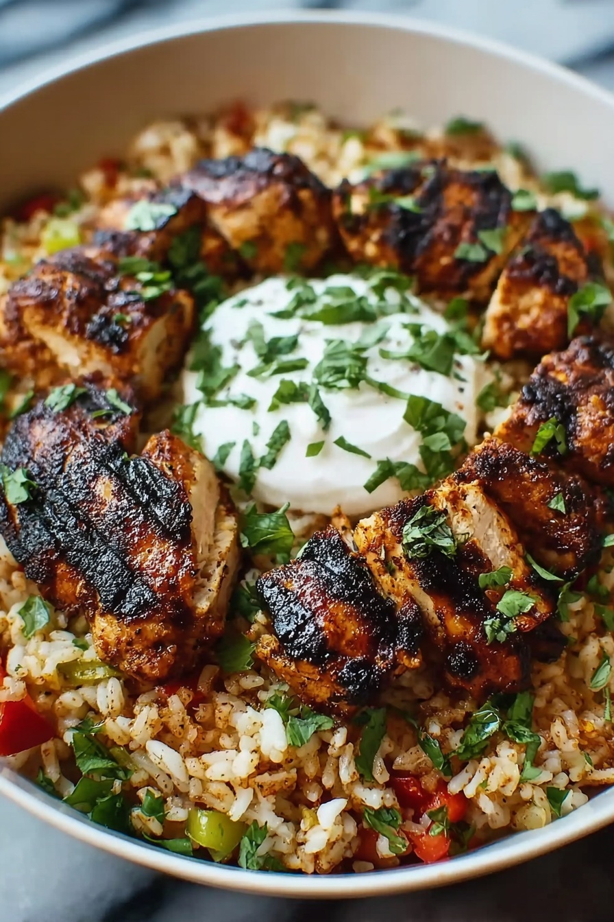 A plate of rice and chicken.