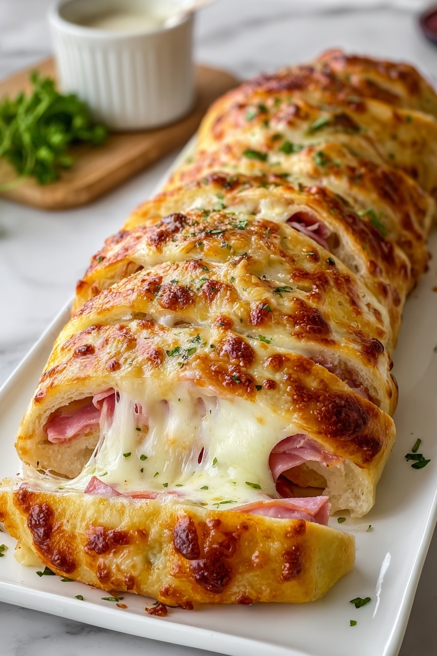 A slice of Italian Stromboli with cheese and meat.
