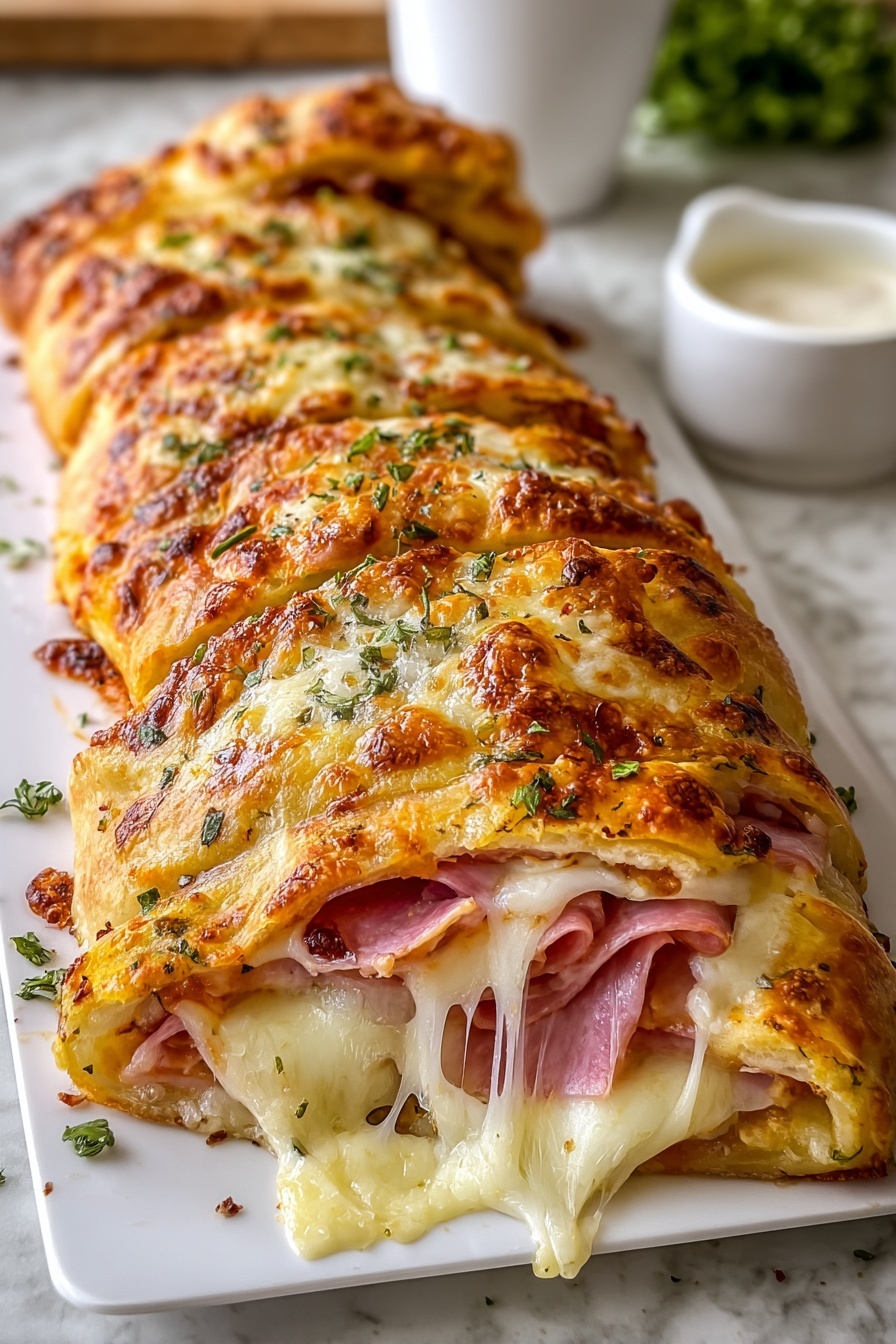 A close up of a delicious Italian Stromboli.