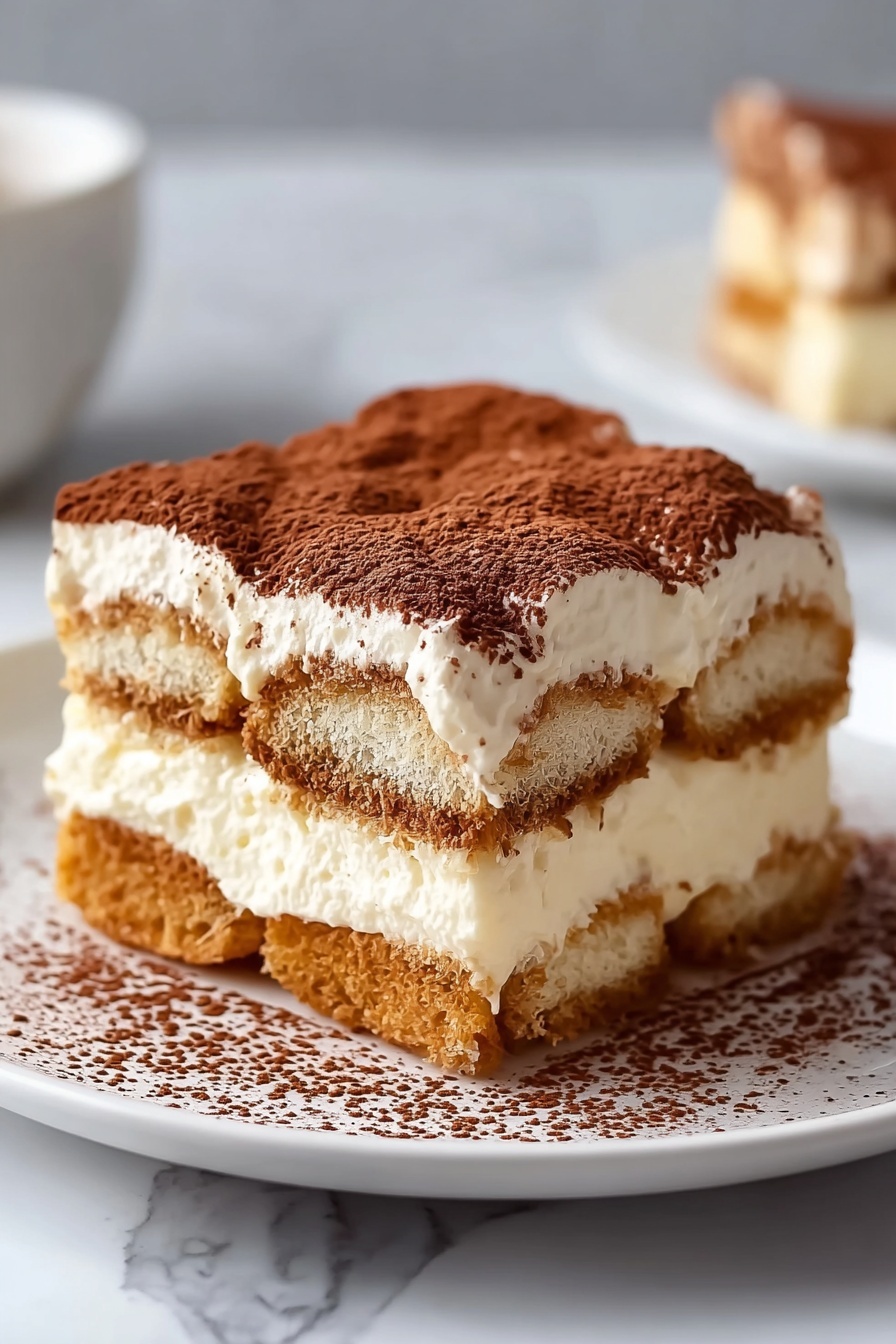 A slice of pumpkin spice tiramisu on a plate.