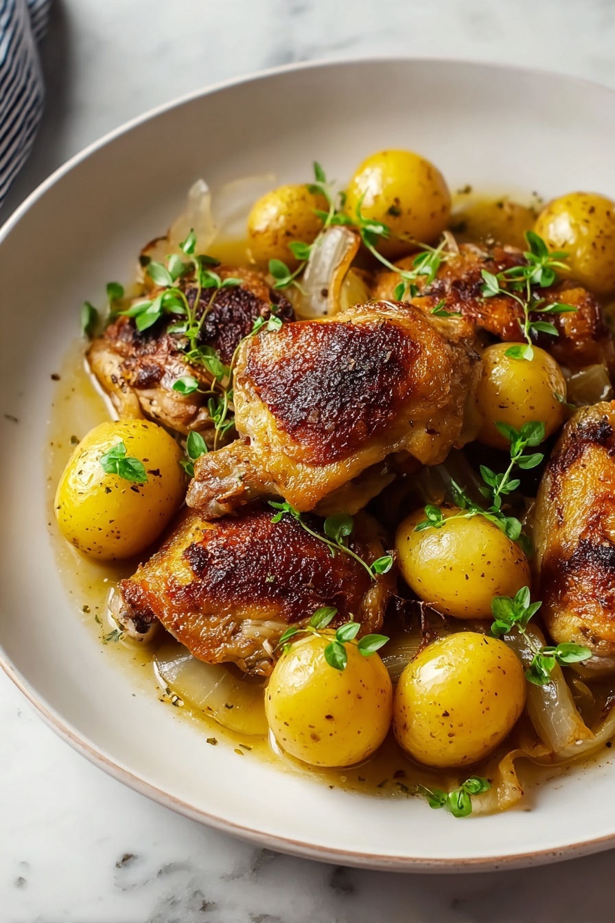 A plate of food with chicken and potatoes.