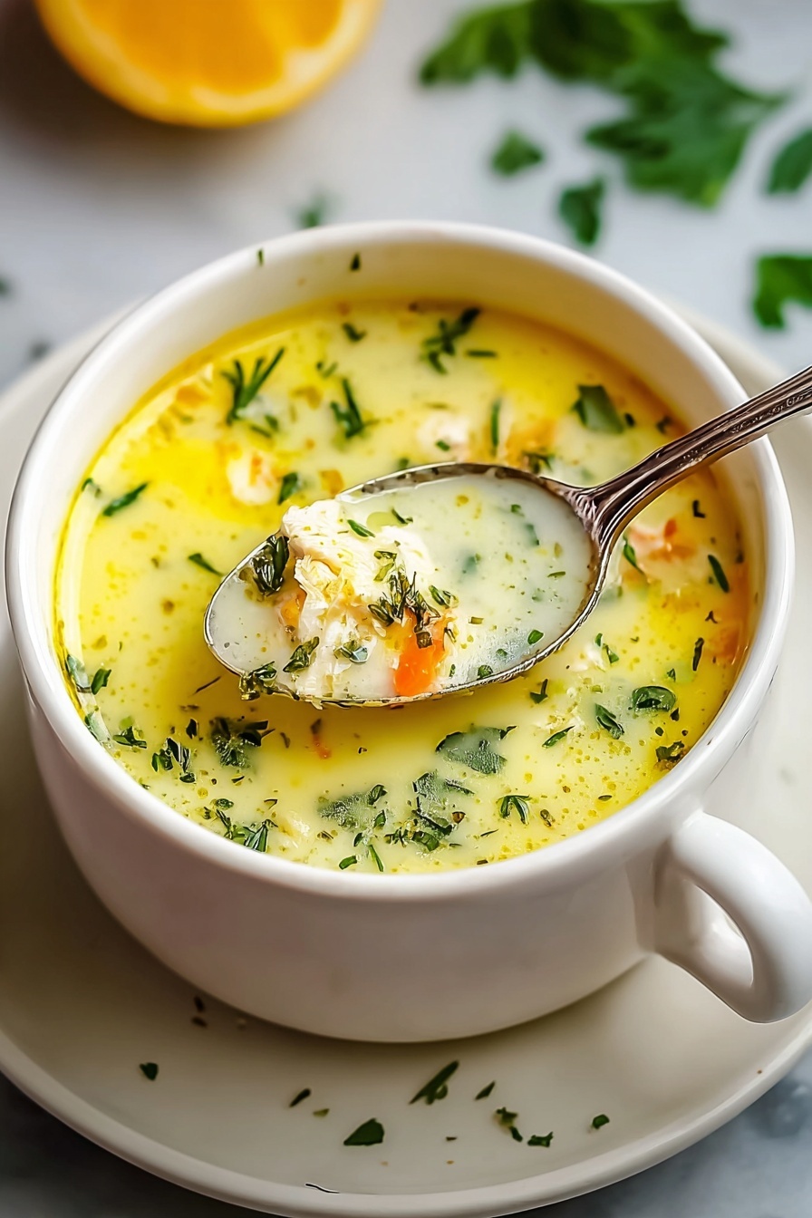 A spoon in a bowl of soup.