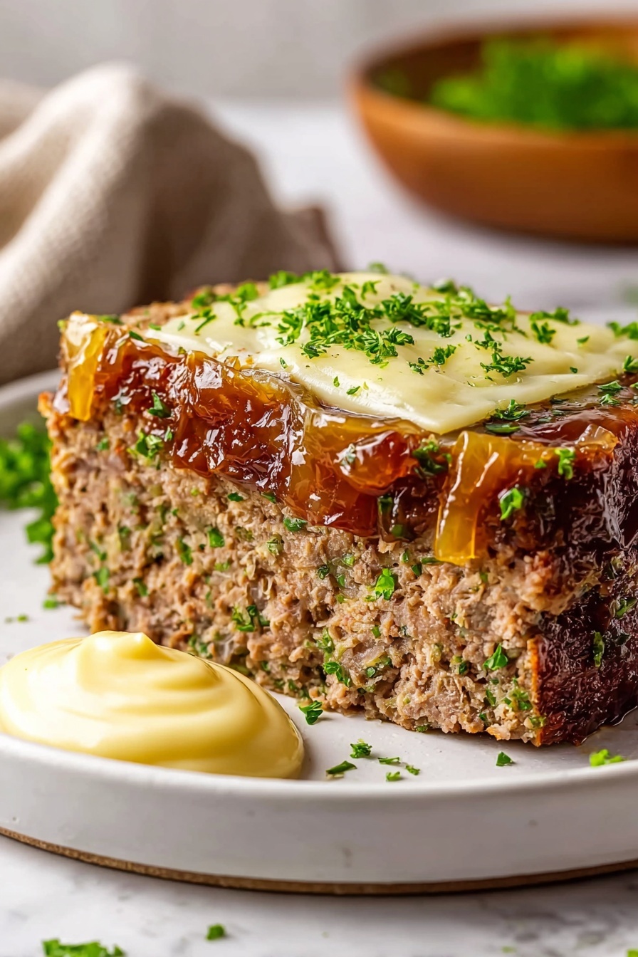 A slice of meatloaf with a dollop of butter on top.