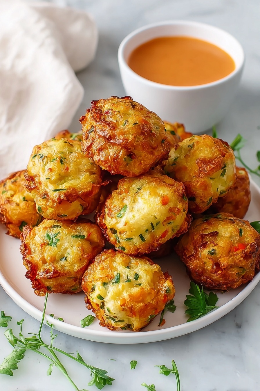 A plate of baked sweet potato zucchini tots.