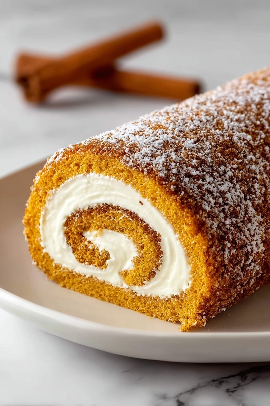 A simple pumpkin roll on a plate.