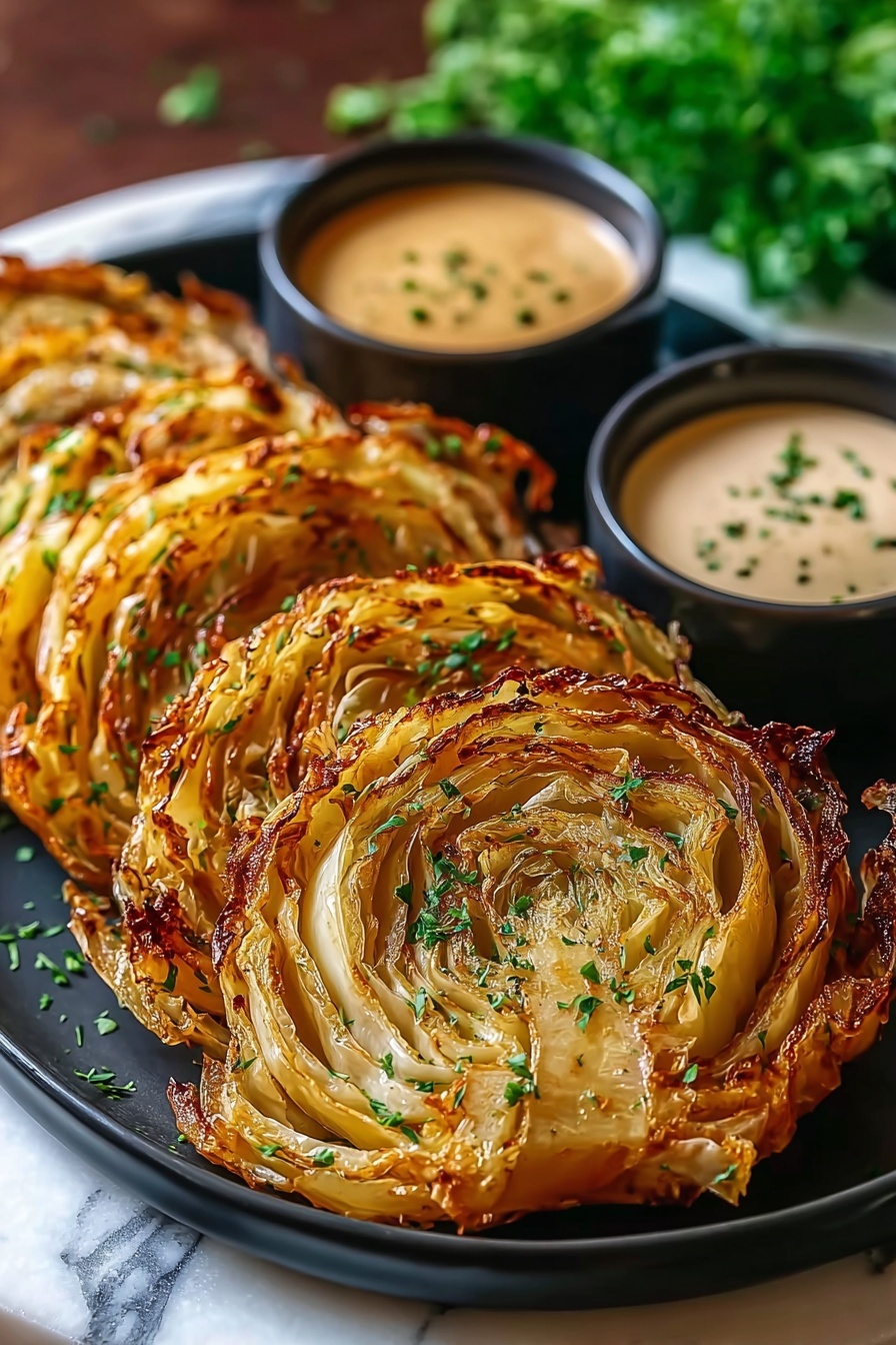 Roasted garlic cabbage with sauce.