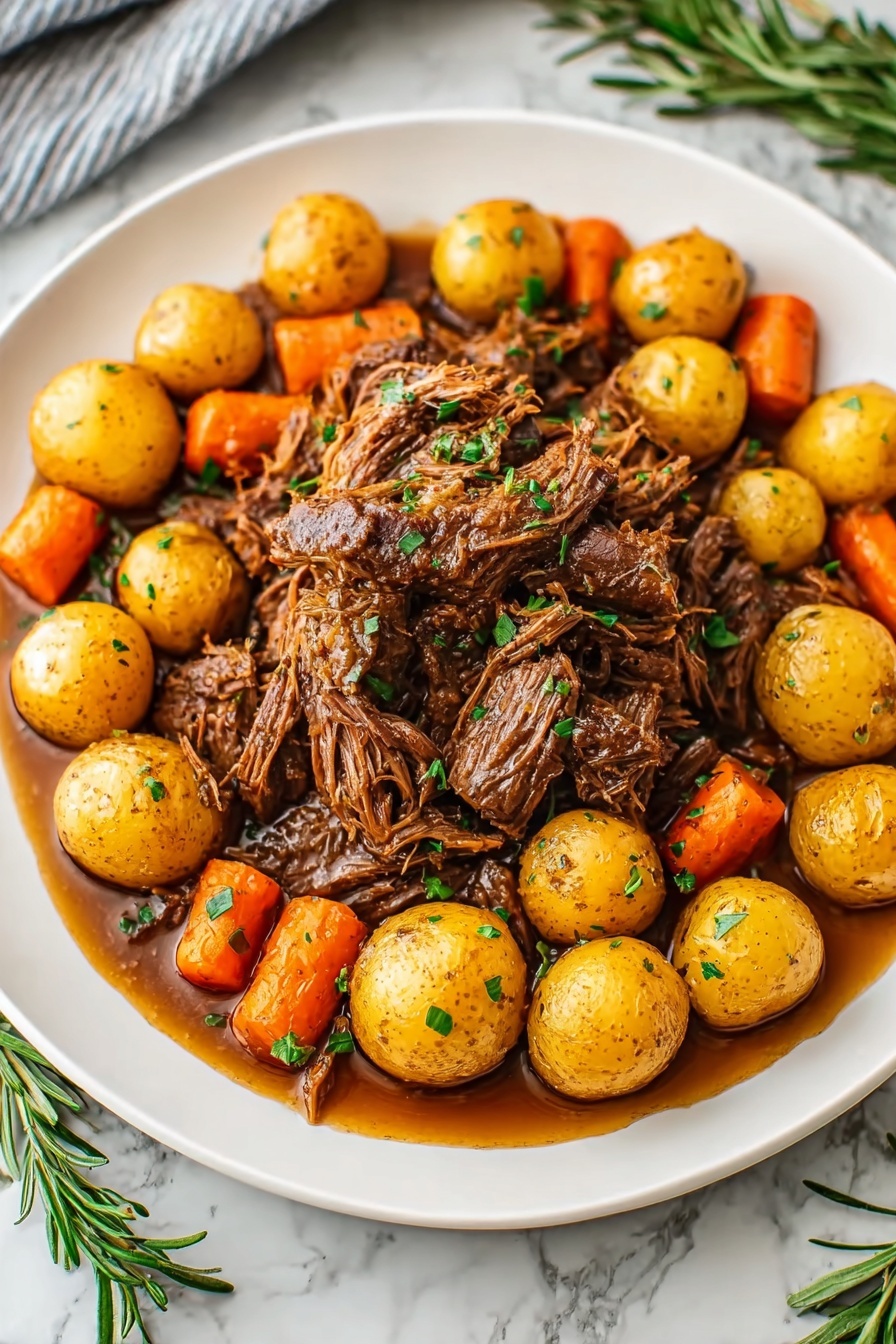 A plate of food with potatoes, carrots, and beef.