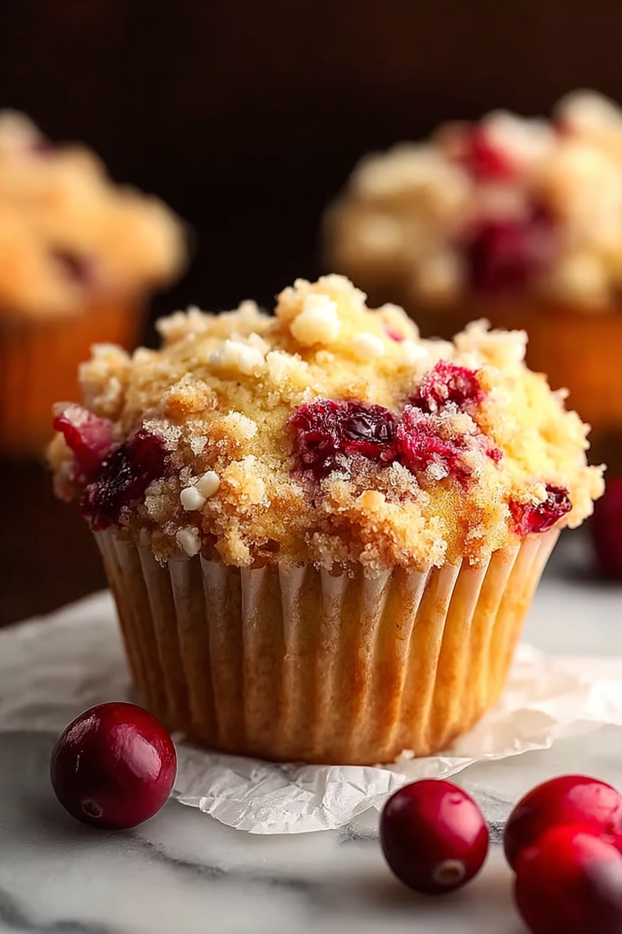 A muffin with cranberry and orange filling.