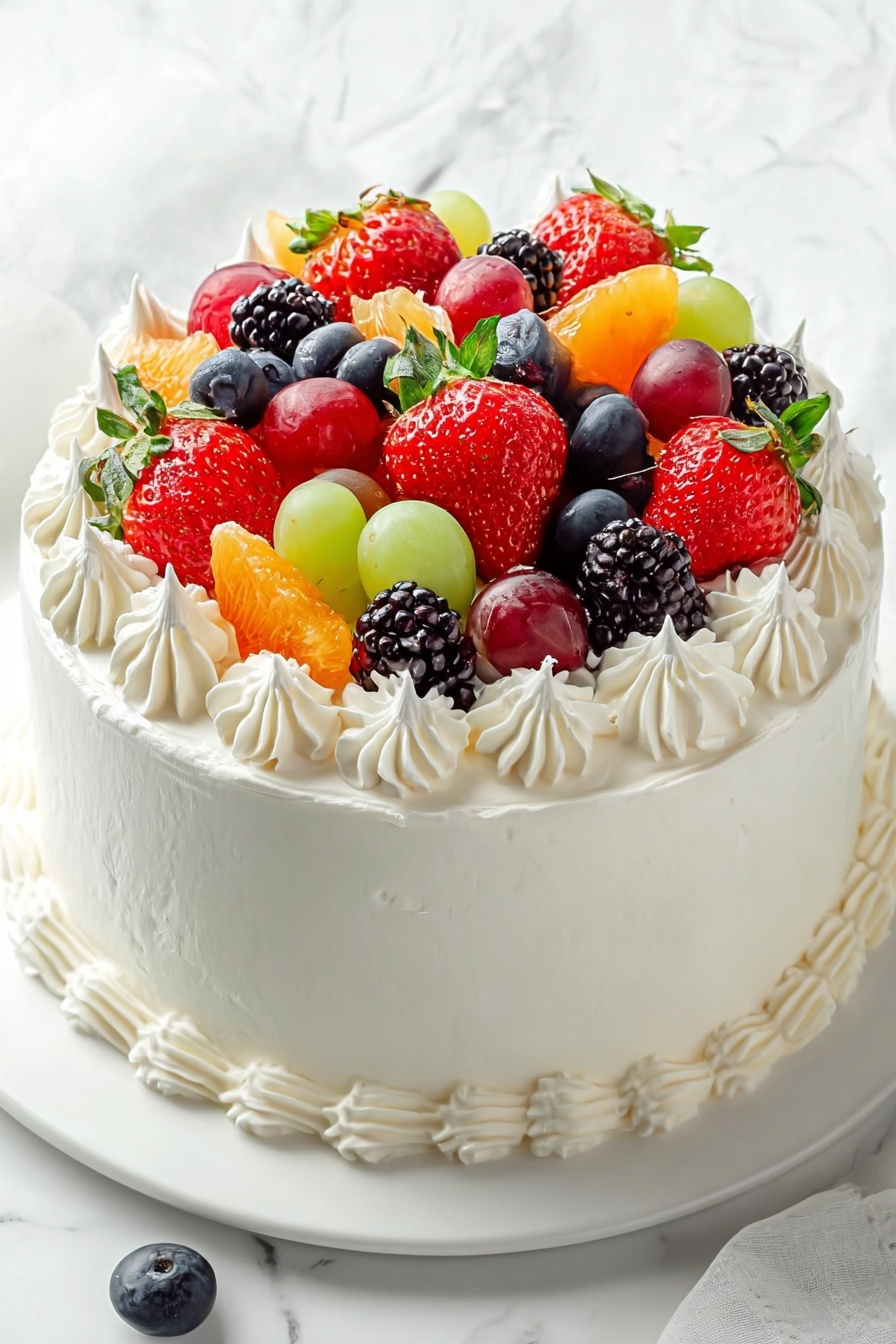 A cake with fresh fruit on top.