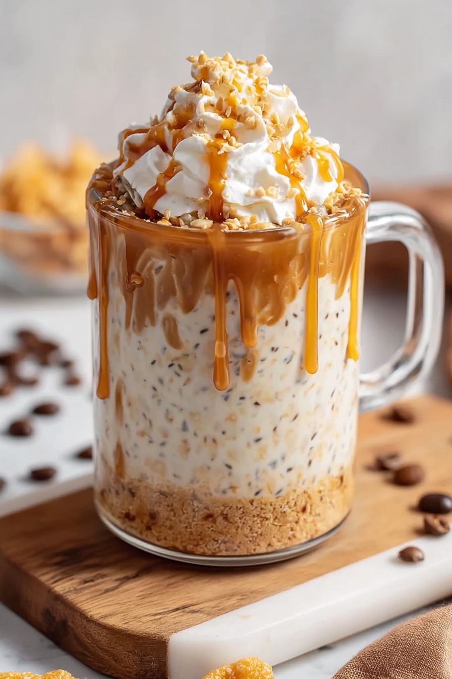 A glass of caramel macchiato protein.