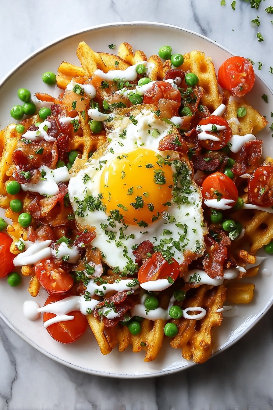 A plate of nachos with a fried egg on top.