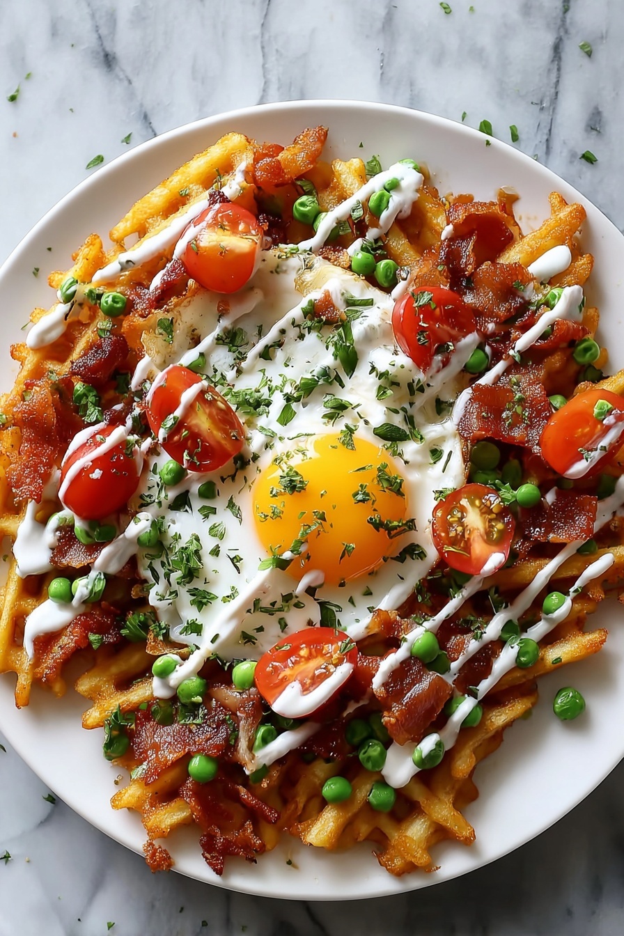 A plate of nachos with a fried egg on top.