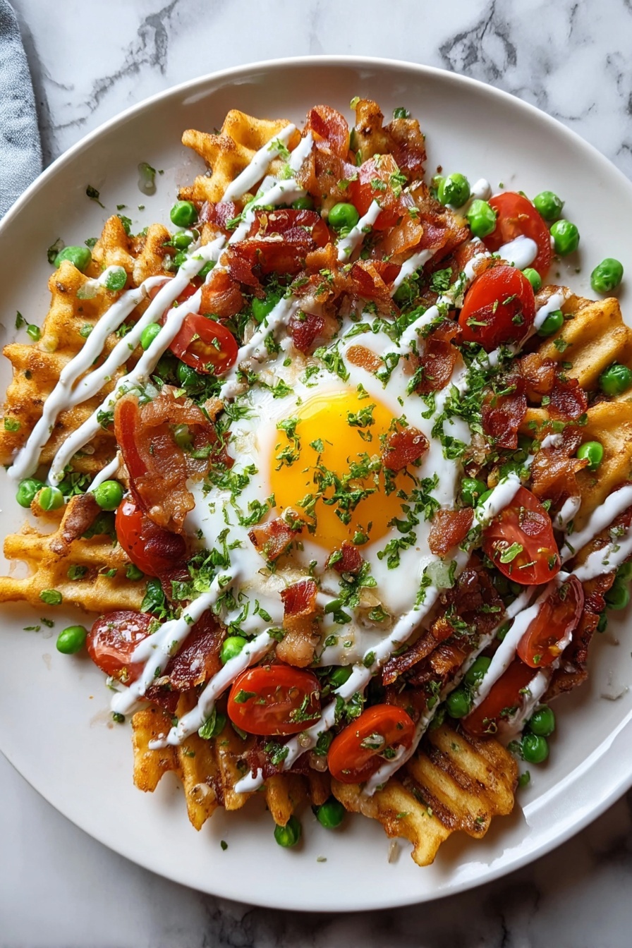 A plate of nachos with a fried egg on top.