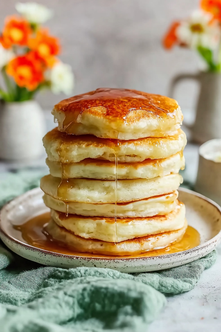 Fluffy pancakes on a plate.