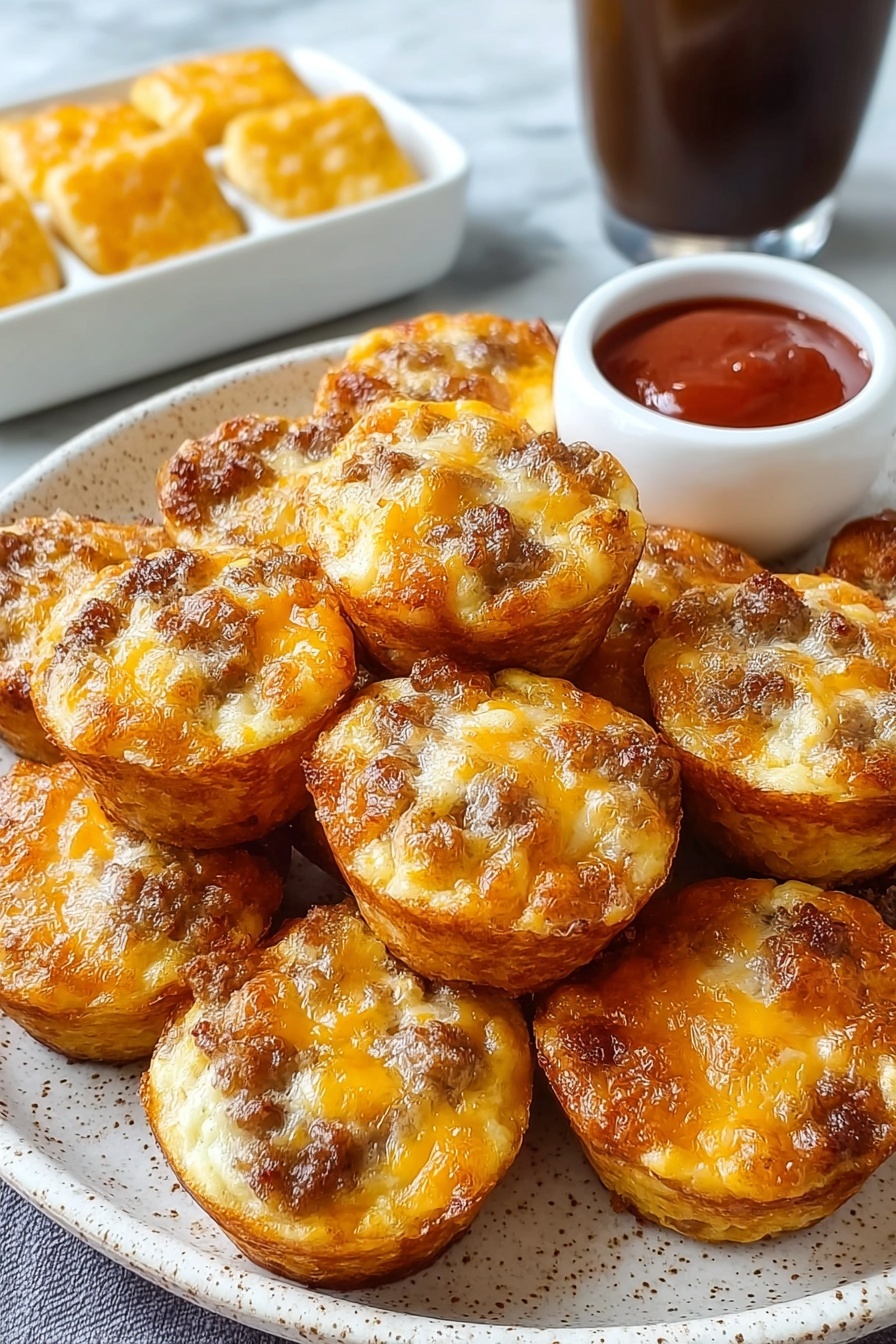 A plate of mini sausage pancakes.