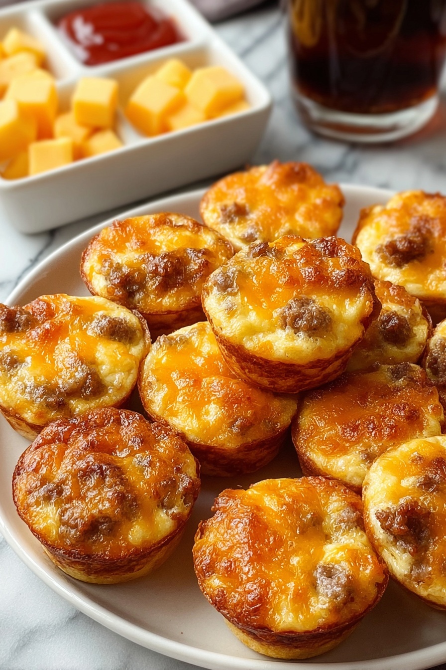 A plate of sausage and cheese mini muffins.