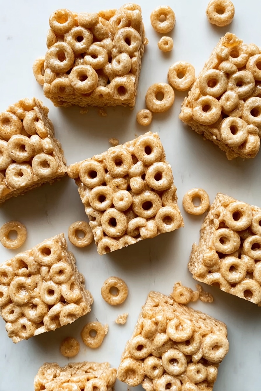 A close up of a peanut butter cheerio bar.