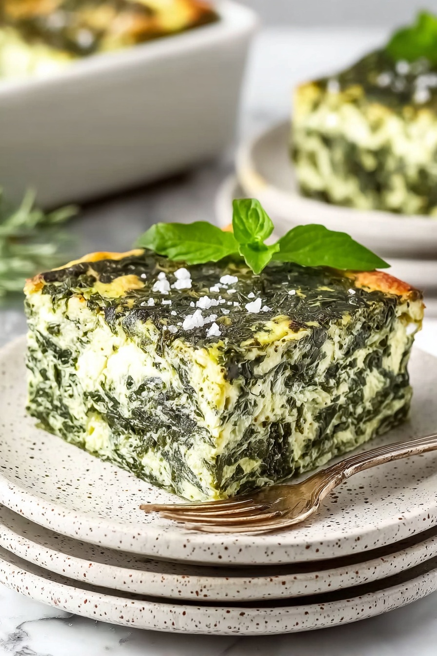 A slice of green vegetable cake with a leaf on top.