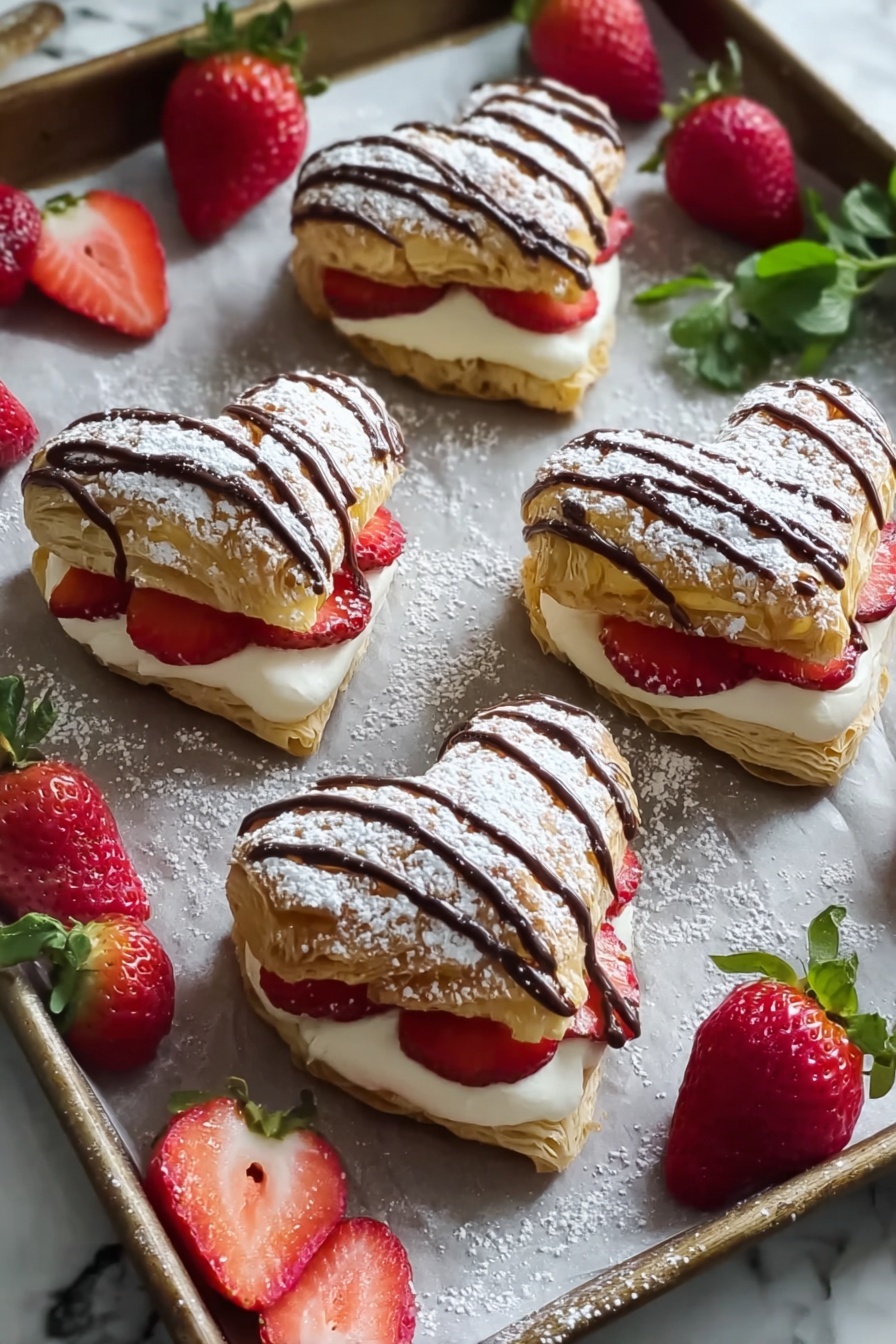 A plate of strawberry cream puffs.